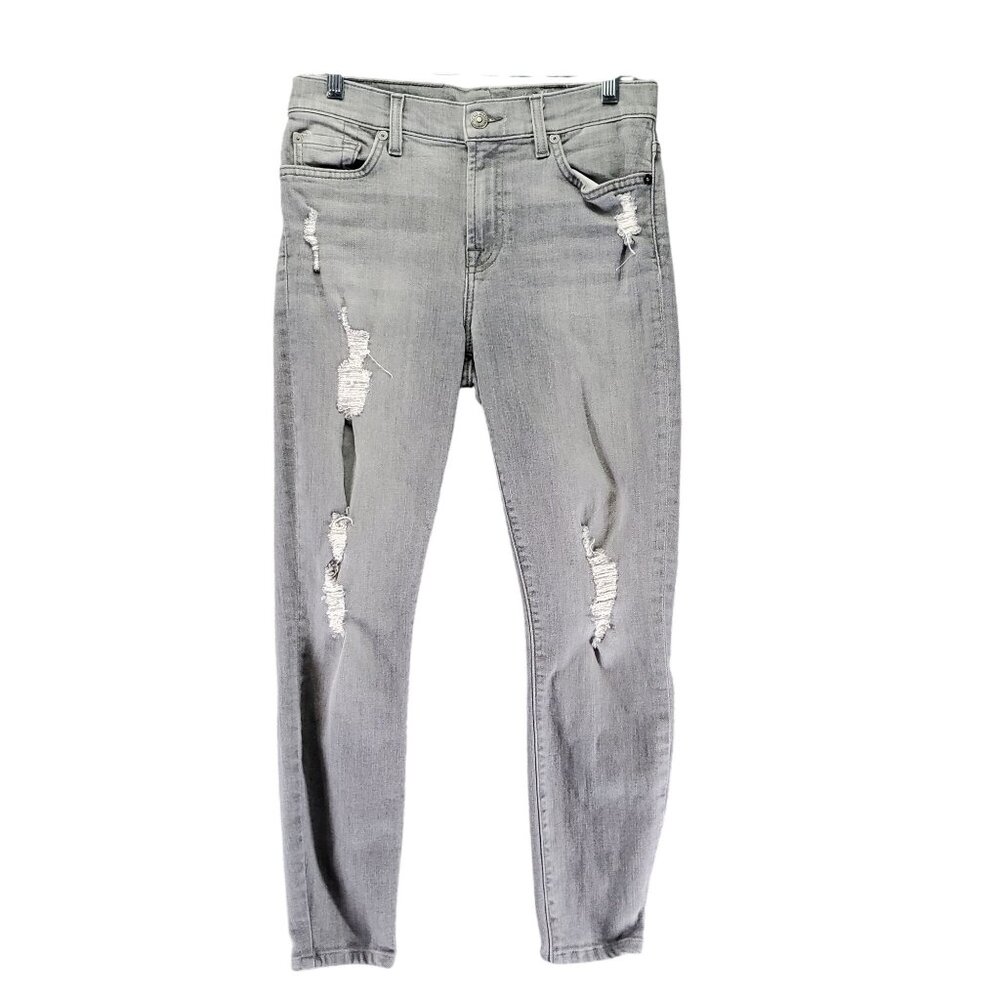 7 For All Mankind Jeans Womens Size 27 Gray Ankle Skinny Distressed Raw Hem Deni